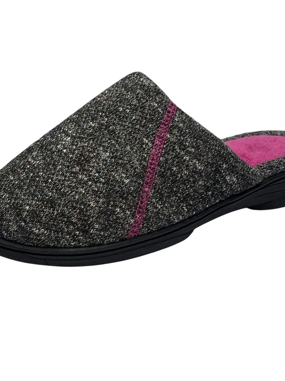 New Isotoner Gray Knit Slip-On Slippers Pink Accent Cushion Comfort Womens 7.5-8